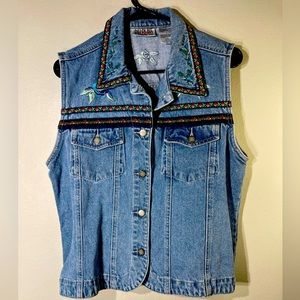 Bill Blass Y2K Denim Floral Vest Women’s Large